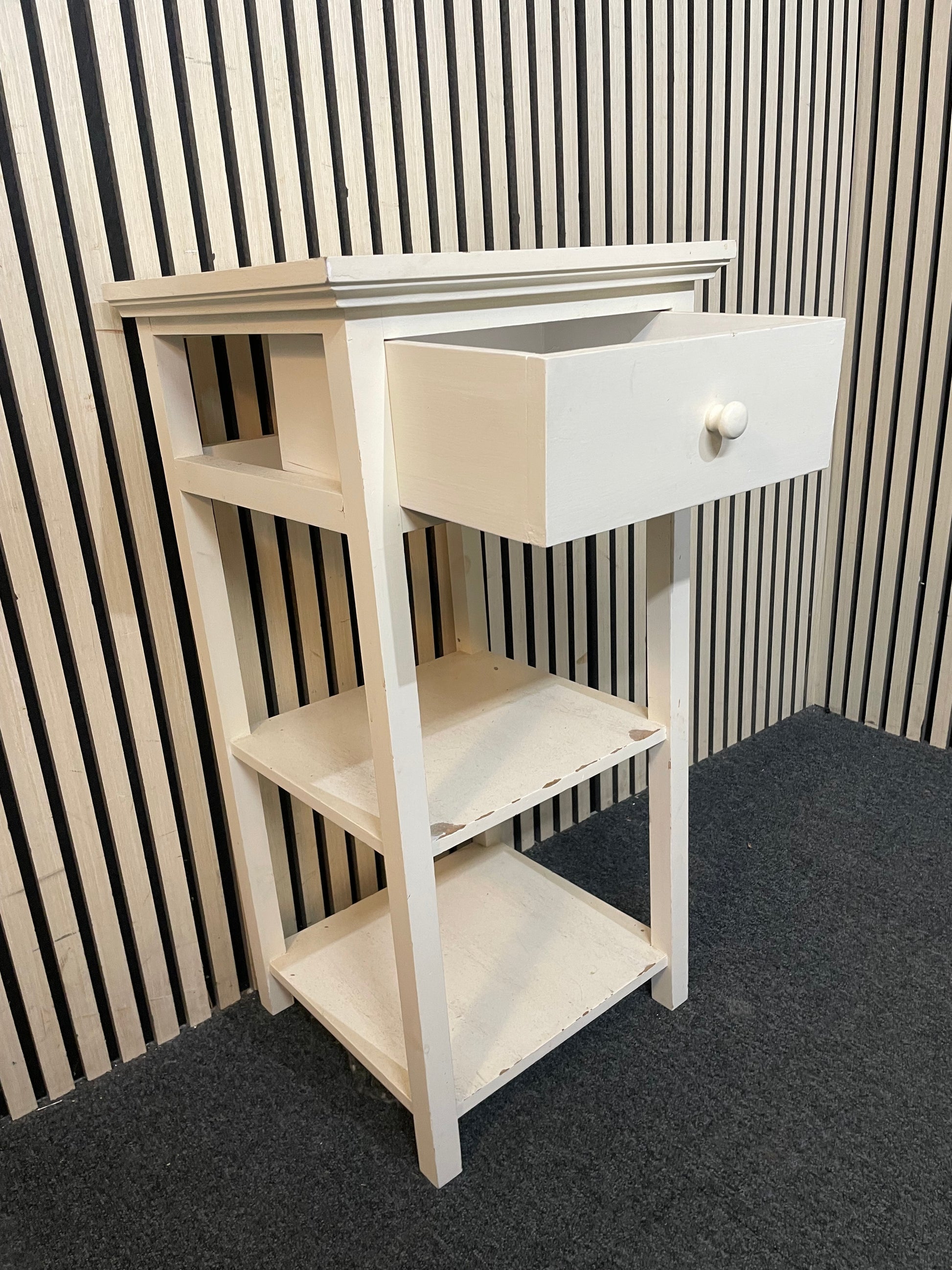 White 1 drawer tall boy with shelves 43844