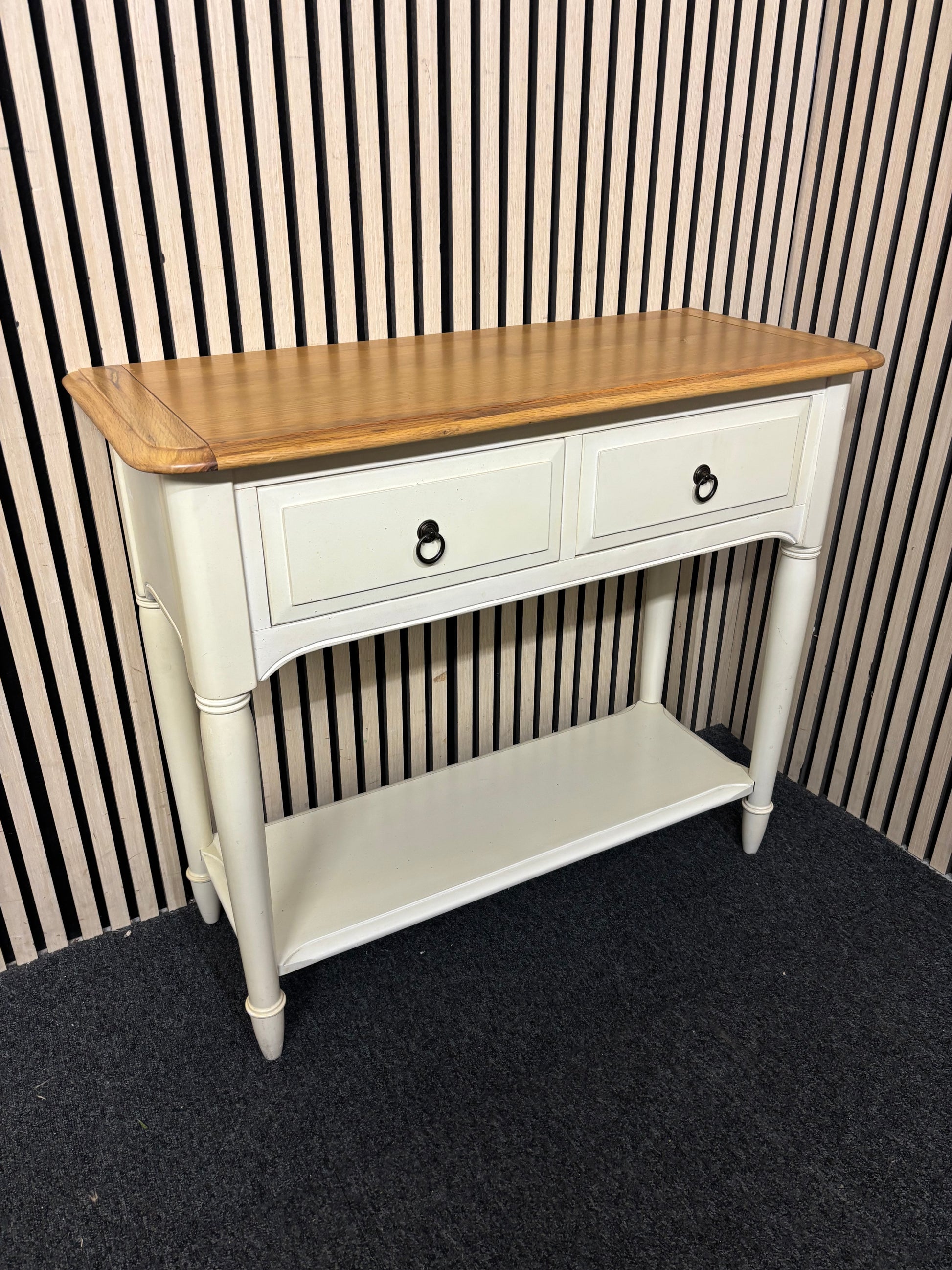 Oak and grey small 2 drawer console table (H 80 x W 90 x D 39 cm) 43593