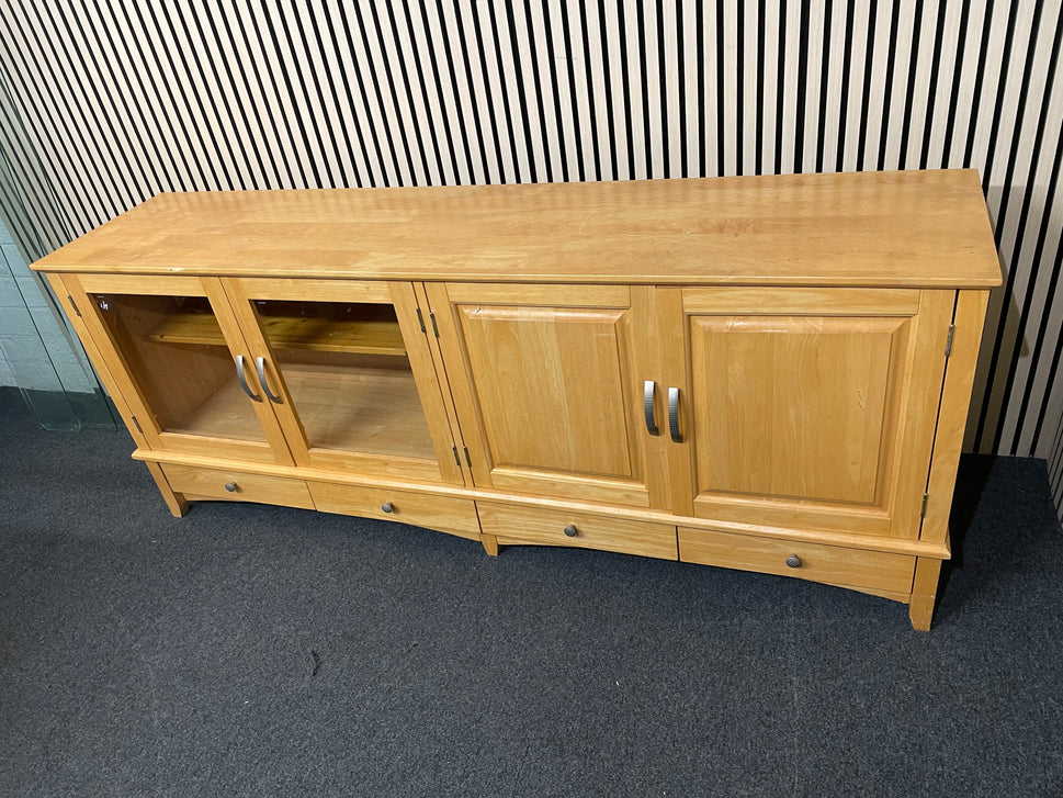 Solid beech 4 door low long sideboard unit with base drawers( L x 195 W x 45 H x 78 cm) 3325