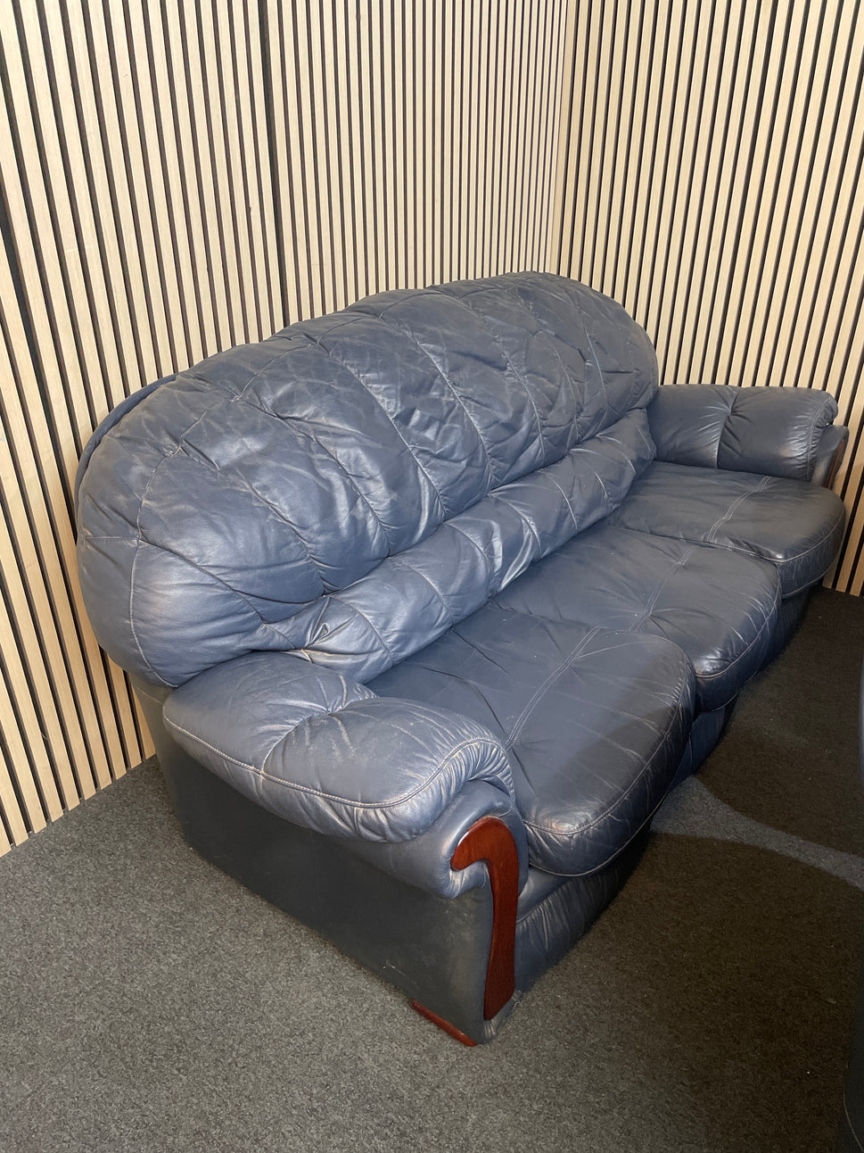 3+1+1 real soft navy Italian leather sofa suite 2425