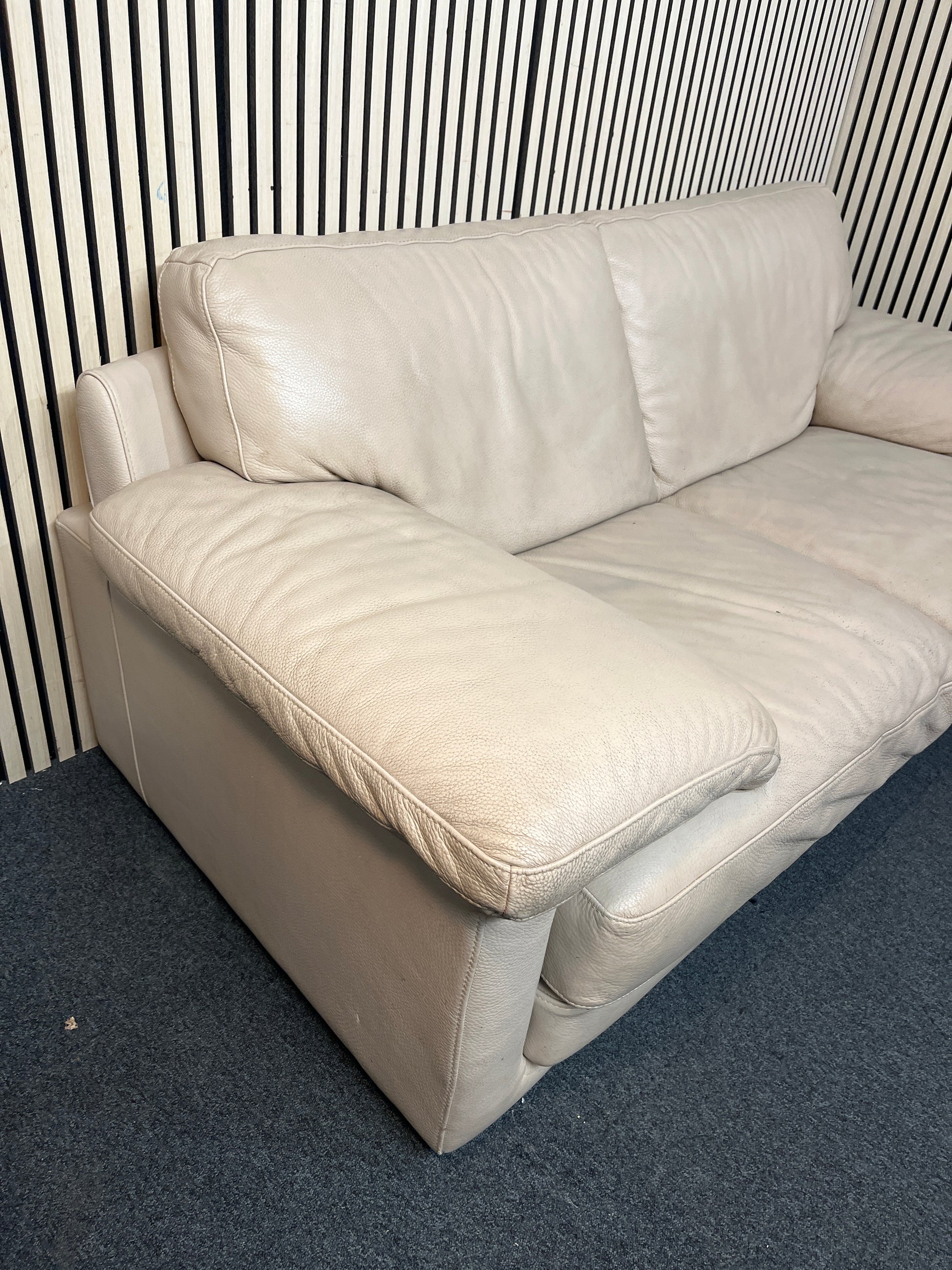 Real cream leather three seater sofa (width 190 x Depth 90 cm) 3126