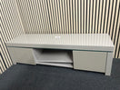 Modern grey gloss TV unit with glass top and shelving, height 41 cm, width 150 cm, depth 55 cm 44705