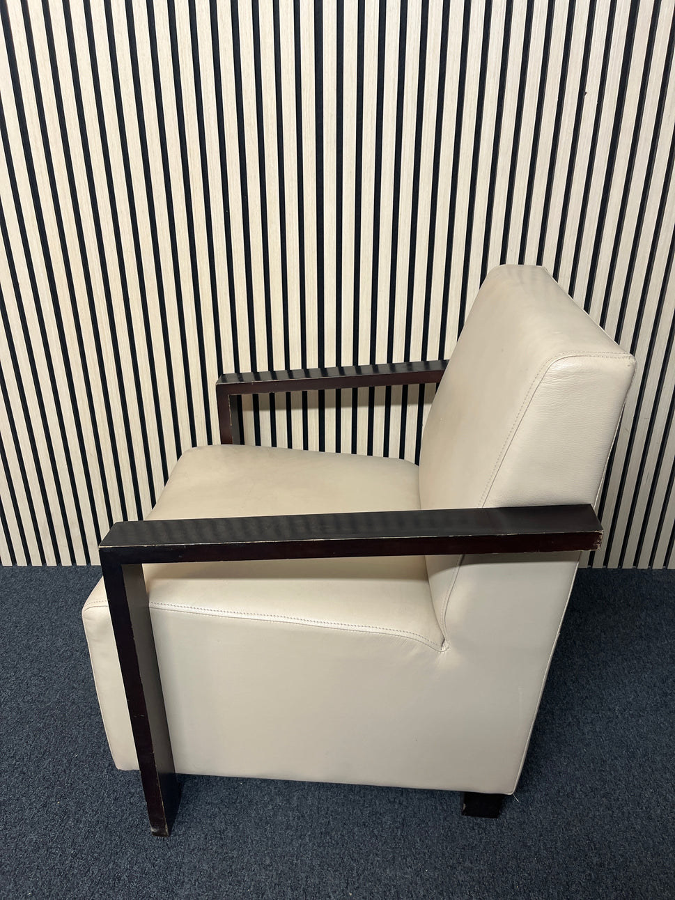 Solid wood stained frame RECEPTION lounge chair with cream leather finish