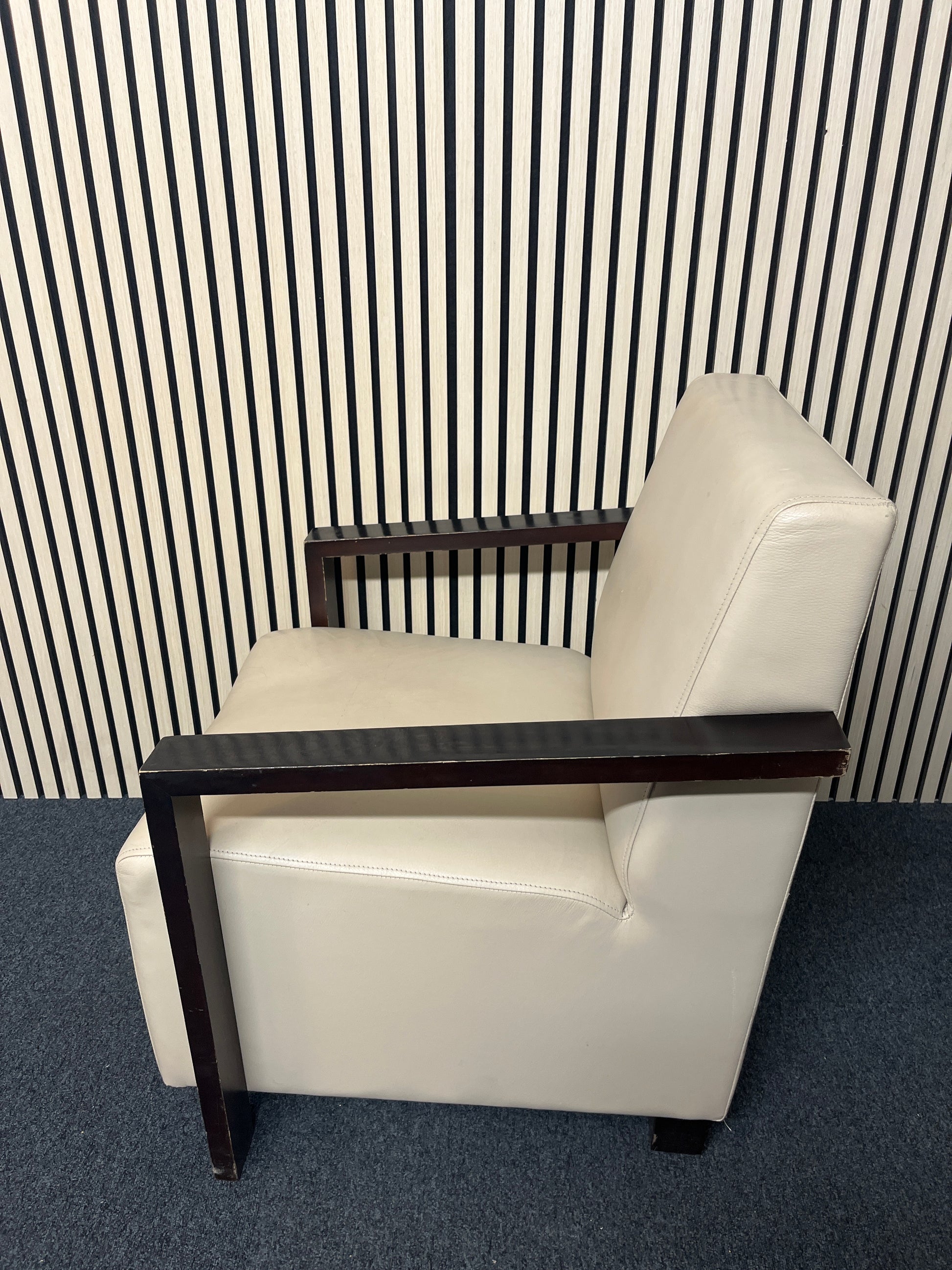 Solid wood stained frame RECEPTION lounge chair with cream leather finish