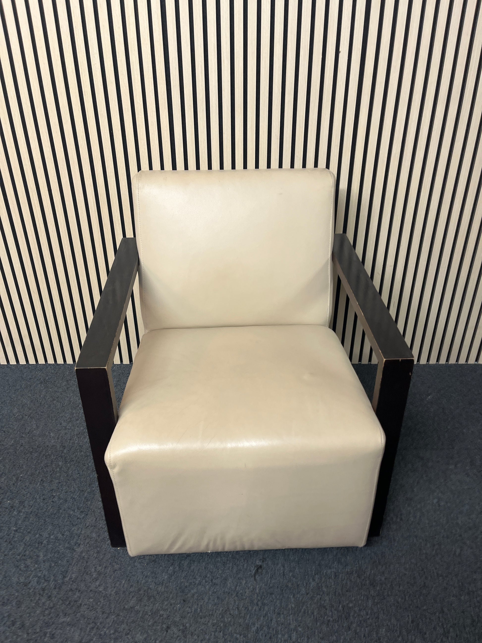 Solid wood stained frame RECEPTION lounge chair with cream leather finish