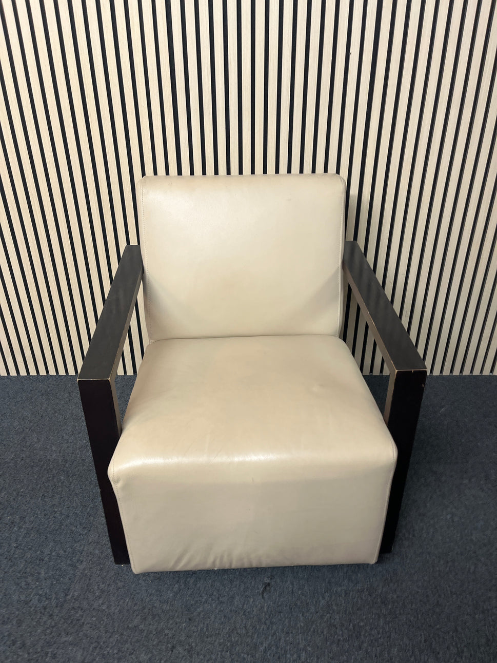 Solid wood stained frame RECEPTION lounge chair with cream leather finish