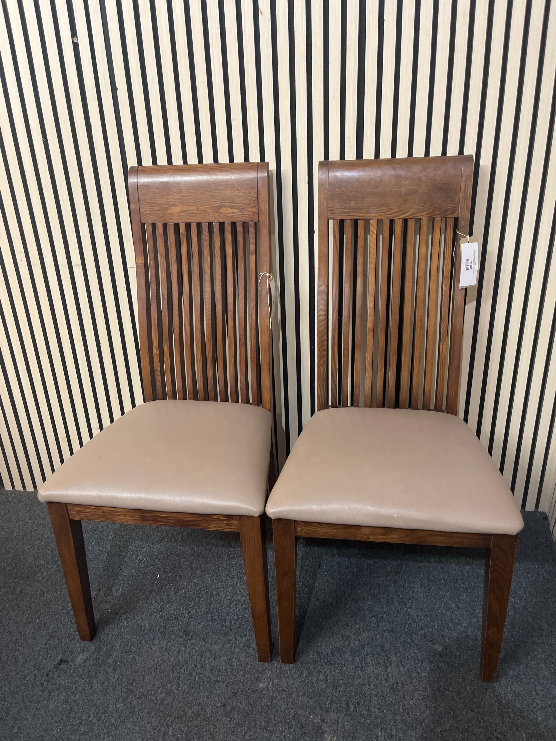 Solid wood high back kitchen chair with cream leather seat (SET OF 2) 43742