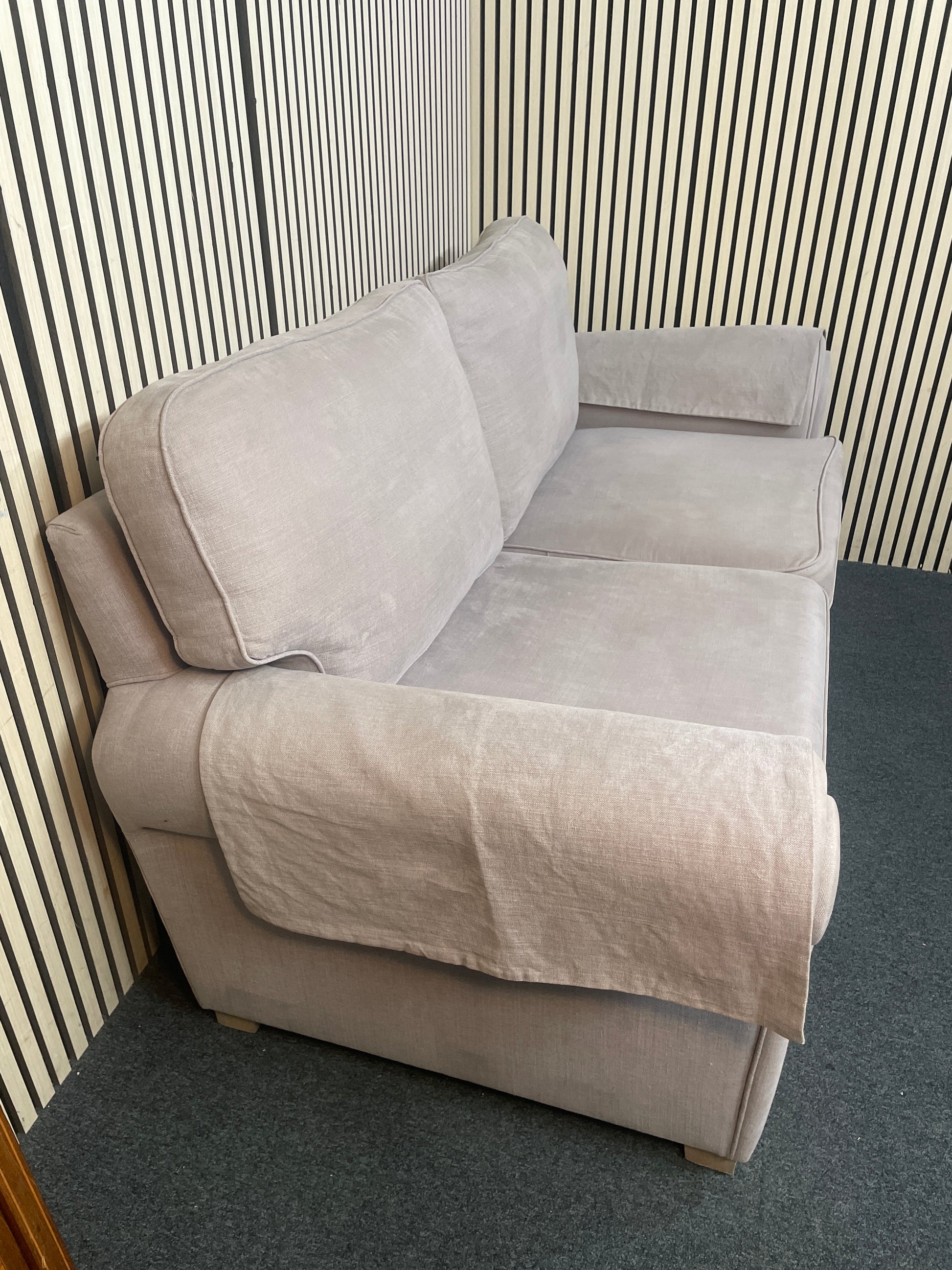 Large 2 seater light brown fabric high back sofa 2226