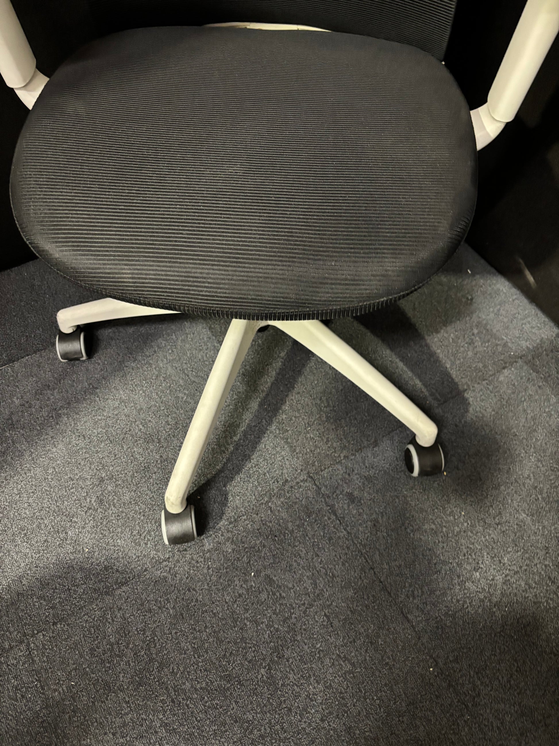 Sway black mesh back adjustable operator chair with black fabric seat, grey frame and base