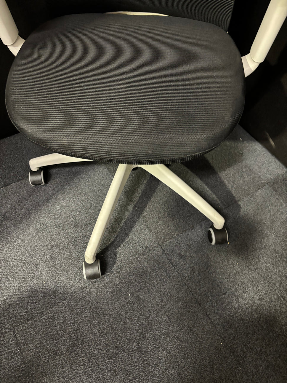 Sway black mesh back adjustable operator chair with black fabric seat, grey frame and base