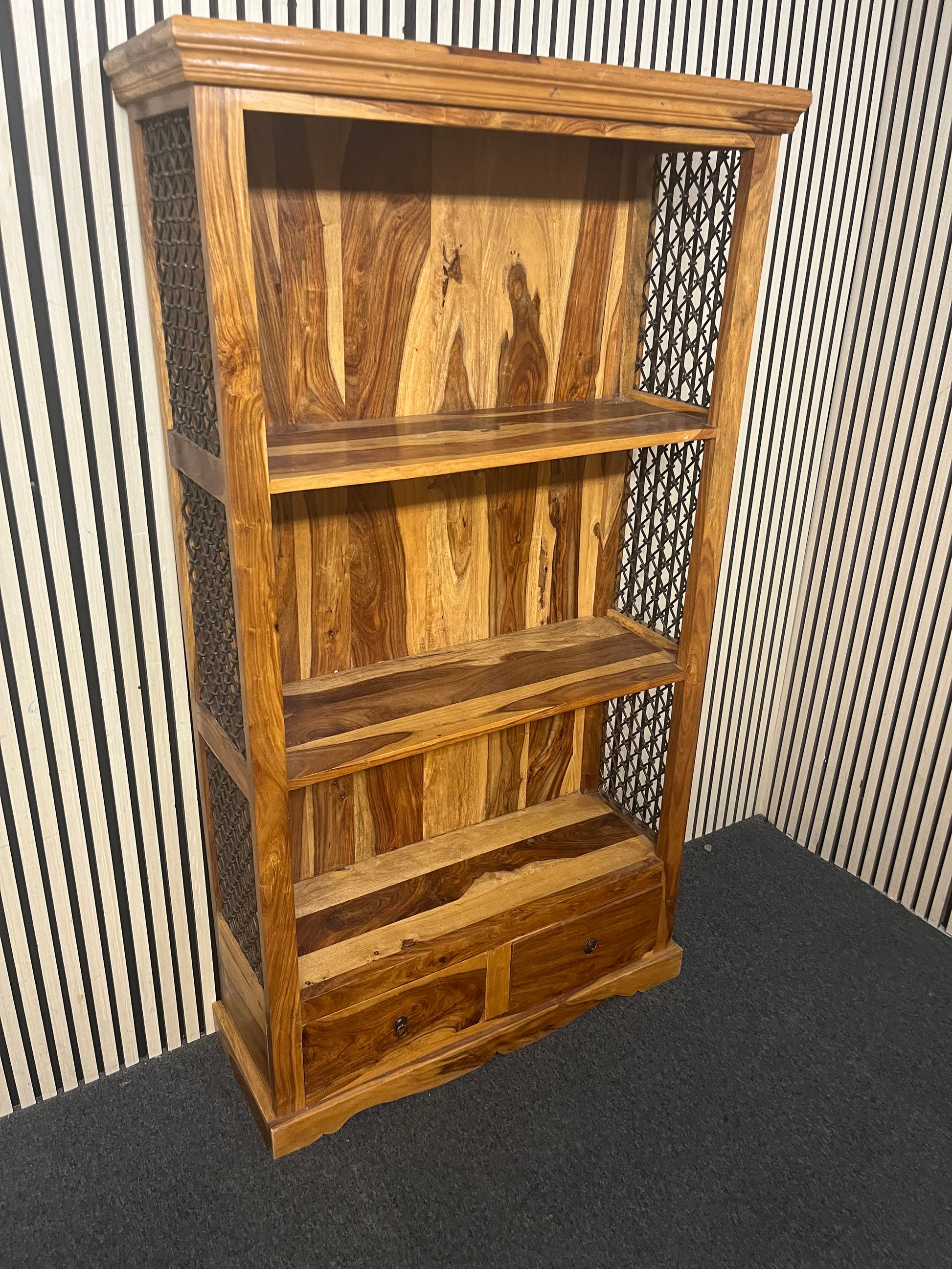 Indonesian Teak bookcase with metal details (H 185 x W 100 x D 35 cm) 44032