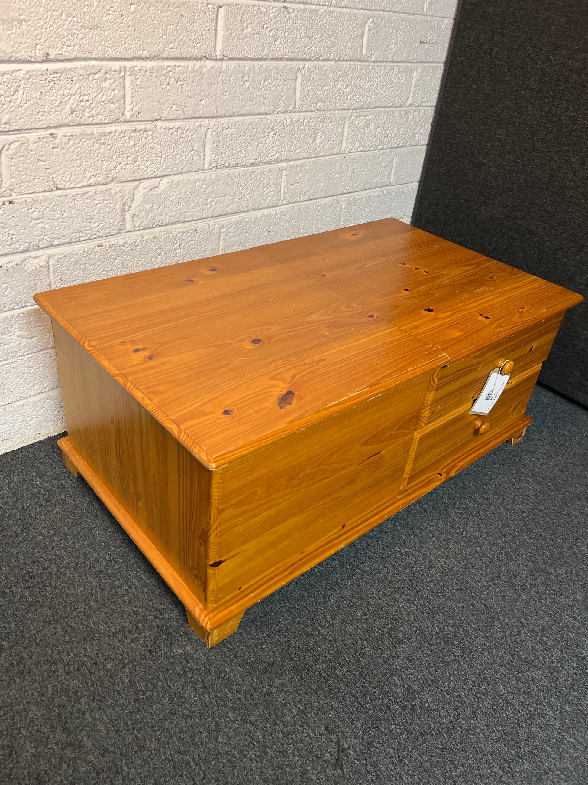 Natural pine 2 drawer top open blanket box ( H 47 x W 107 x D 62 cm) 2225