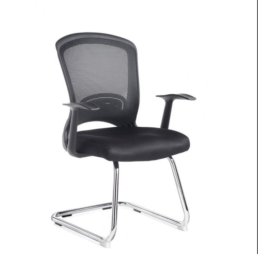 NEW Solaris black mesh and chrome cantilever meeting chair with black arms