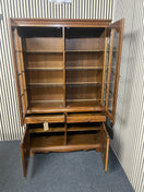 Tall stained oak glass display case (H 186 x W 116 x D 42 cm) 44664