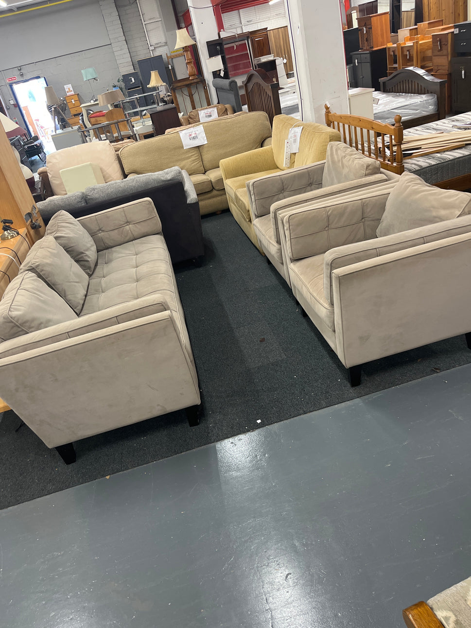 Large 3+1+1 light brown suede fabric sofa suite 1225