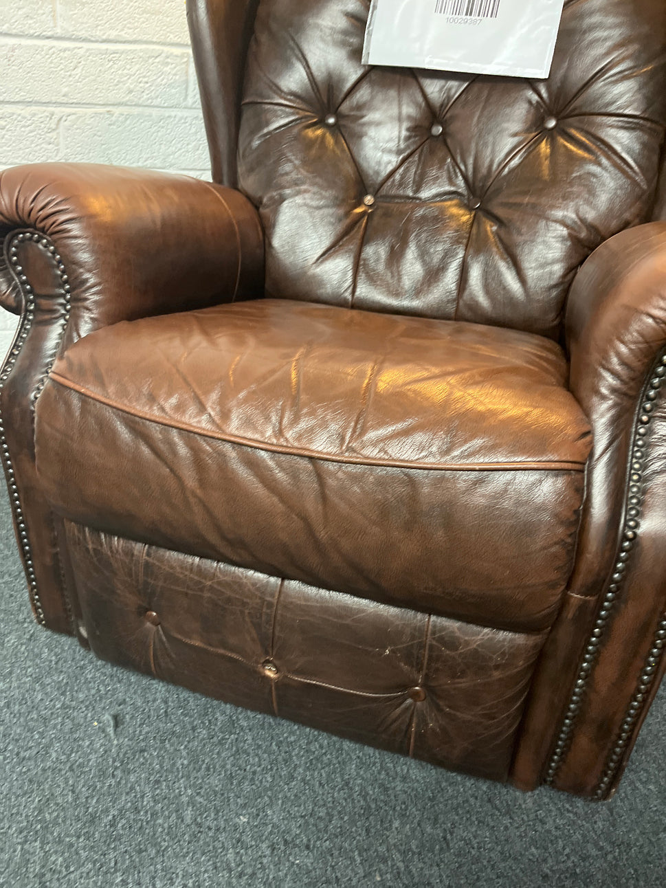 Brown leather button back recliner armchair 1225