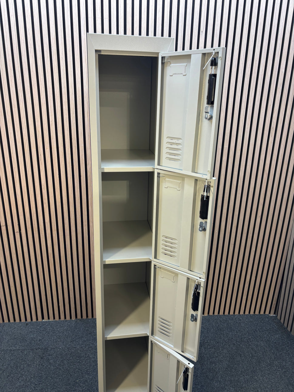 NEW 4 door personal locker, grey metal with keys 180Hx305Wx450D. PRICE INC VAT