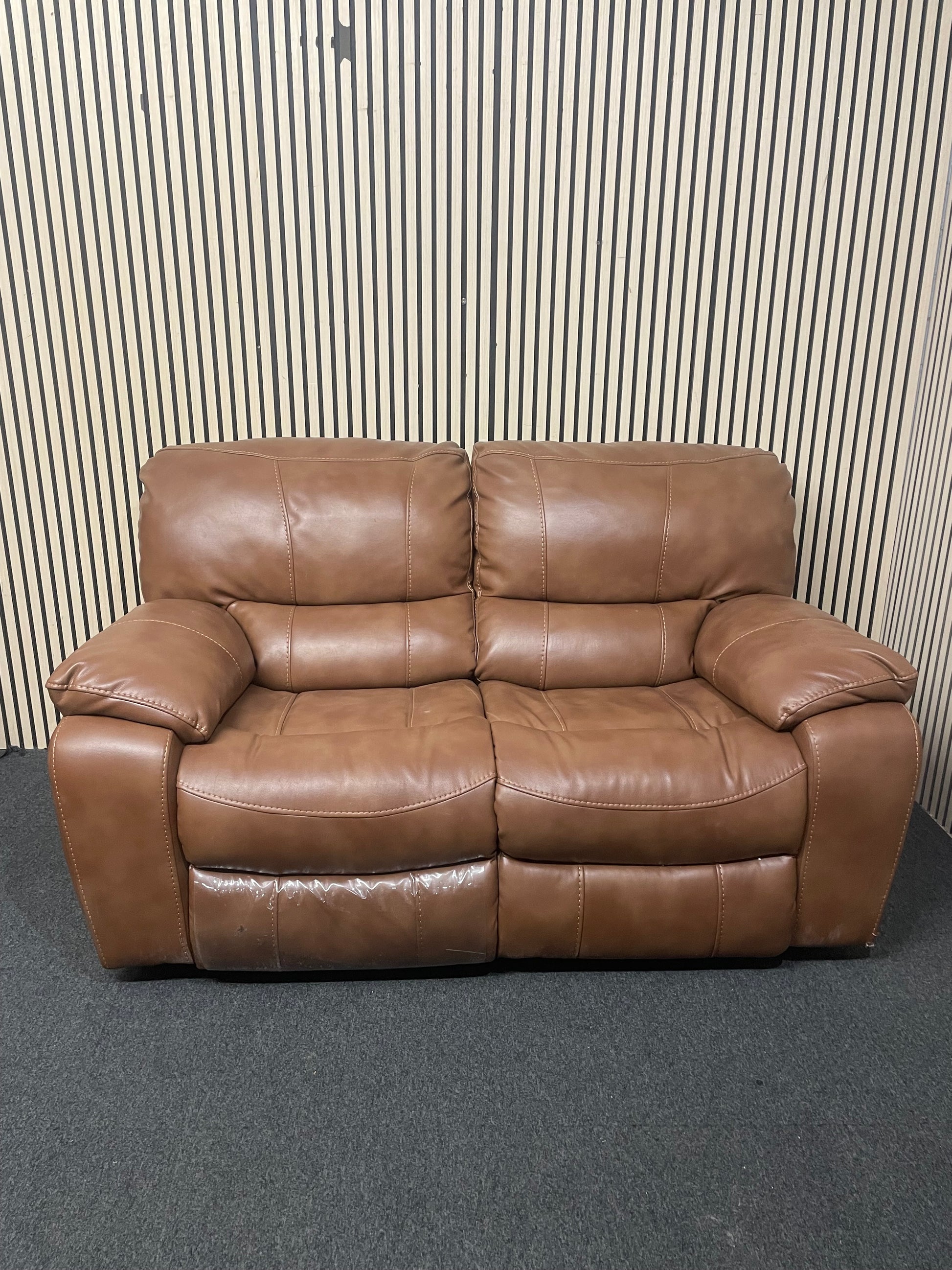 2 seater high back brown leatherette sofa 44113