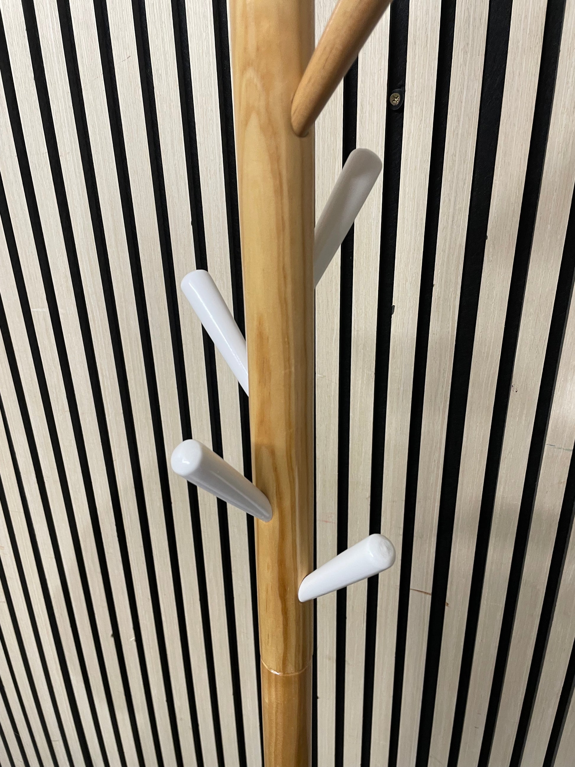 Tall Pine coat stand with white metal base