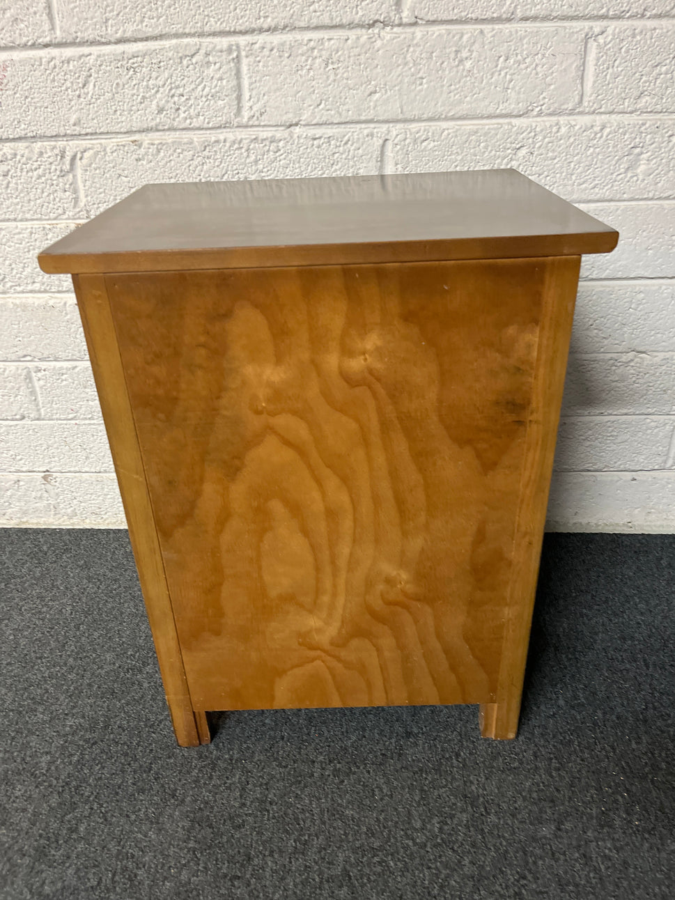 Dark wood stained 3 drawer bedside locker 1225