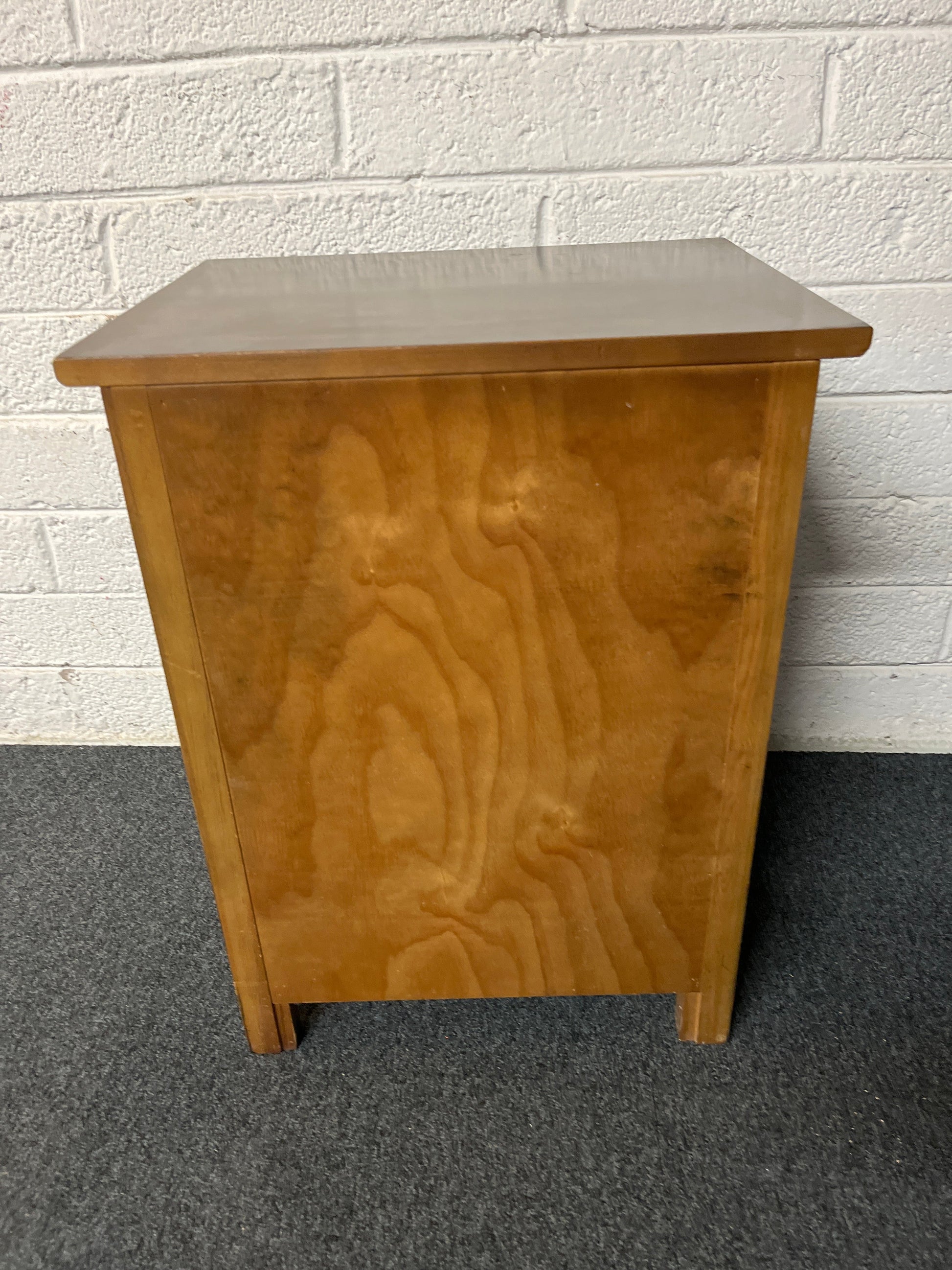 Dark wood stained 3 drawer bedside locker 1225