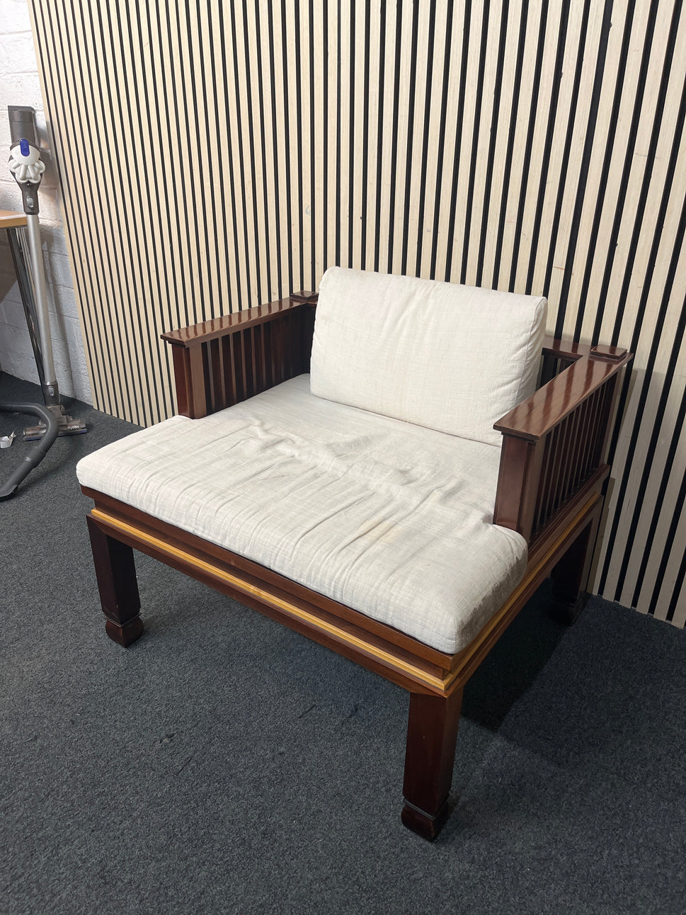 Solid wood, white cushion reception occasional armchair (W 85 cm)
