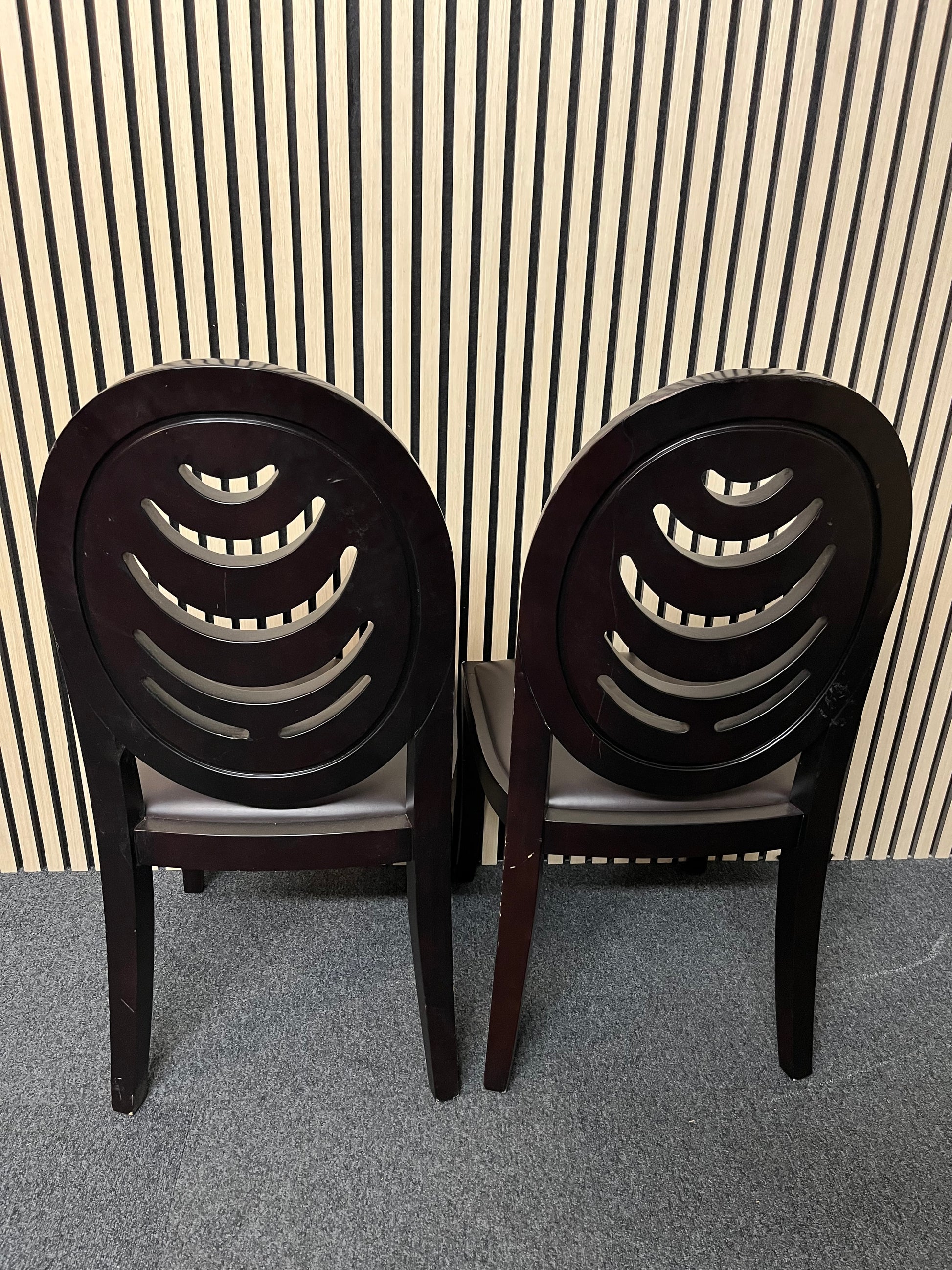 Black wood framed dining chair with black leather seat 2325