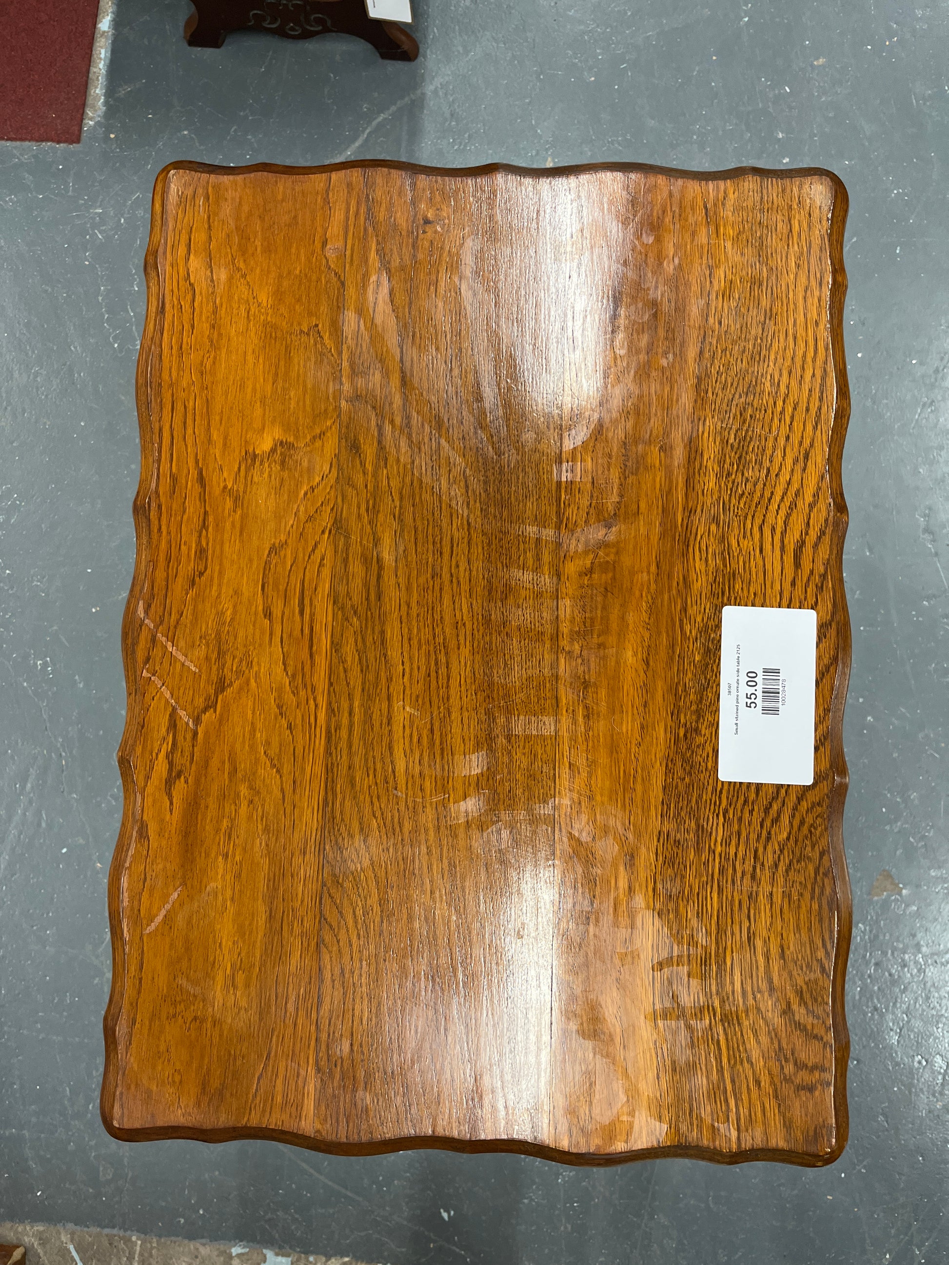 Small stained pine ornate side table 2125