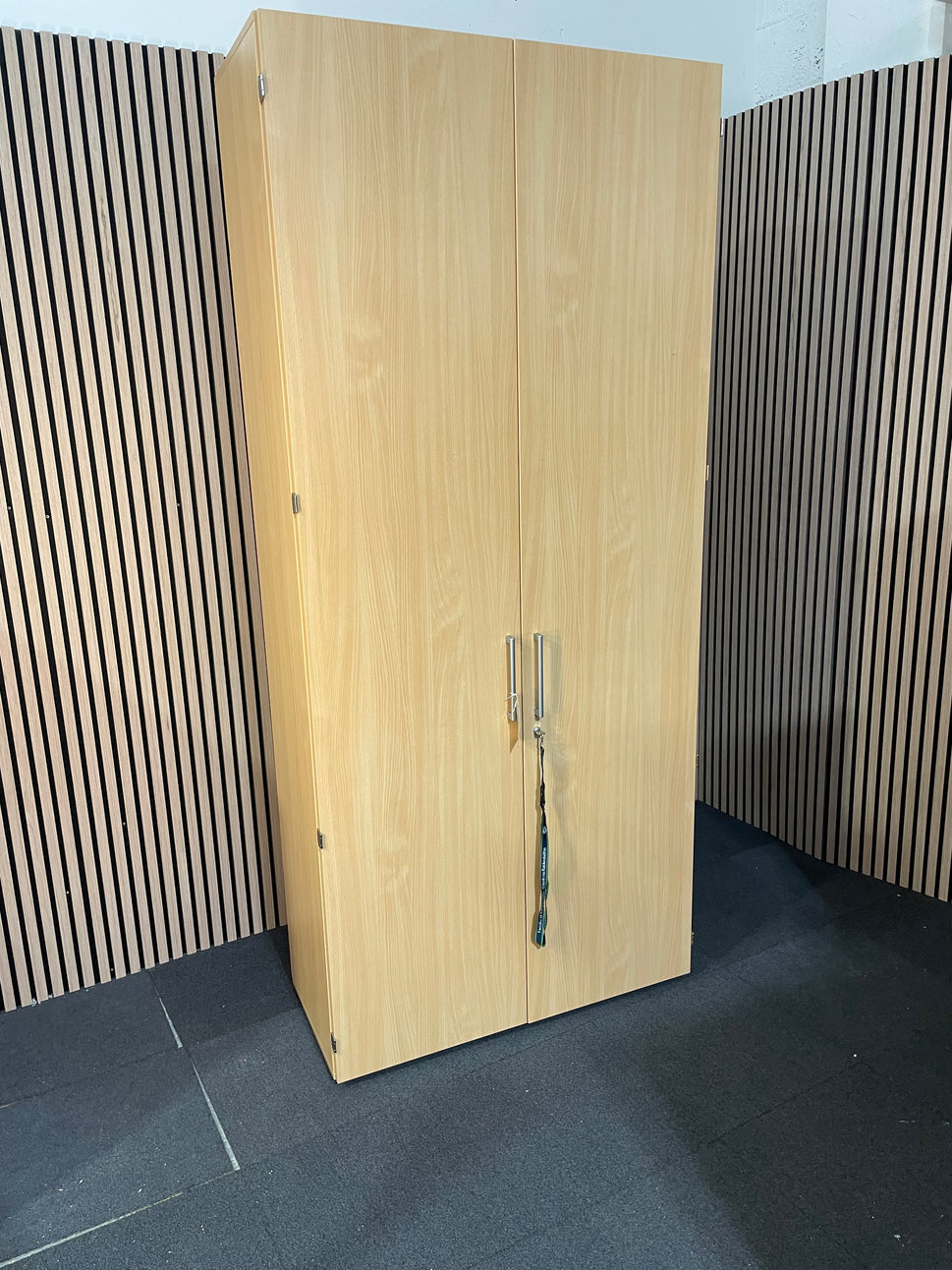 Tall beech 2 door bookcase with shelves- 225cm H x 99 cm W x 45 cm D 3425