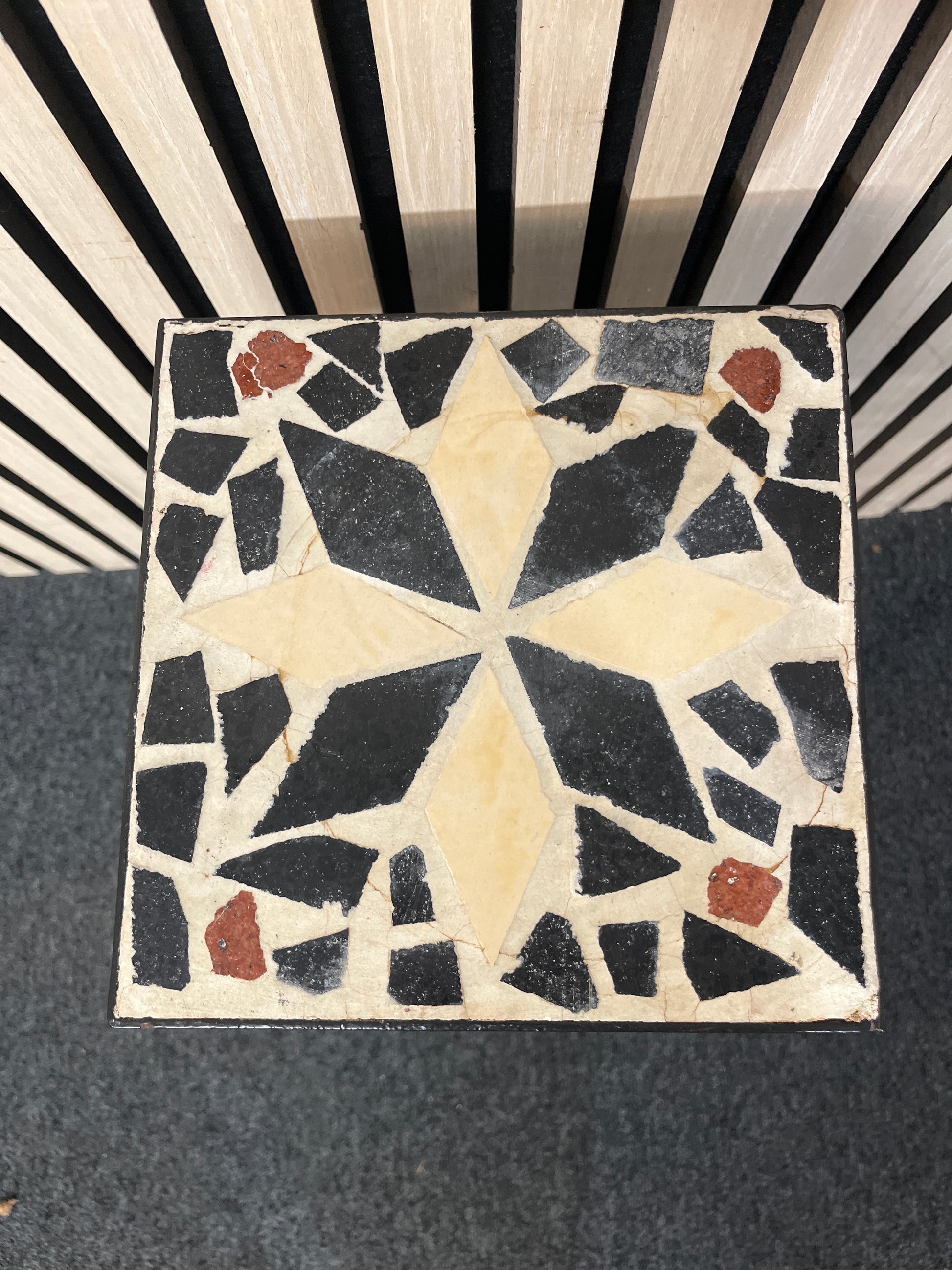Small black metal and tiled ornate plant table 3126