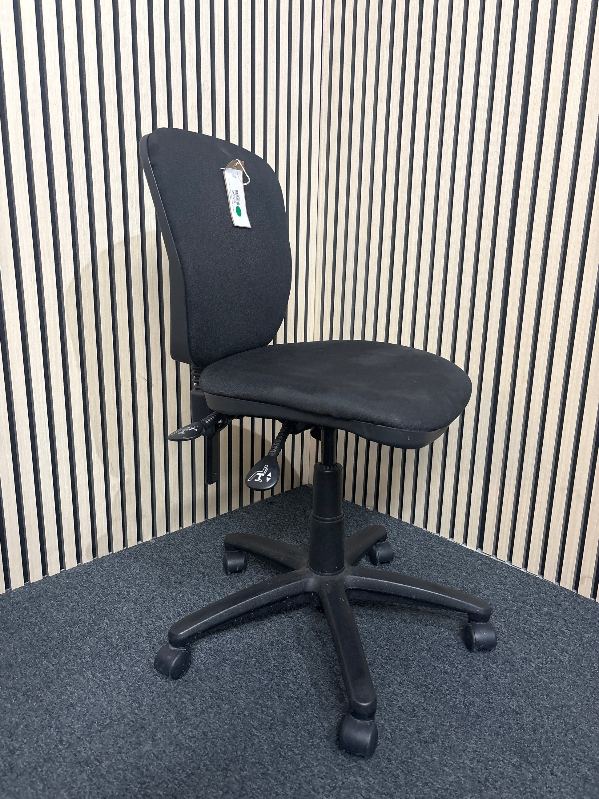 Black fabric second hand swivel chair no arms