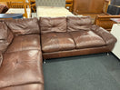Large brown leather corner sofa in sections with chrome legs 44538