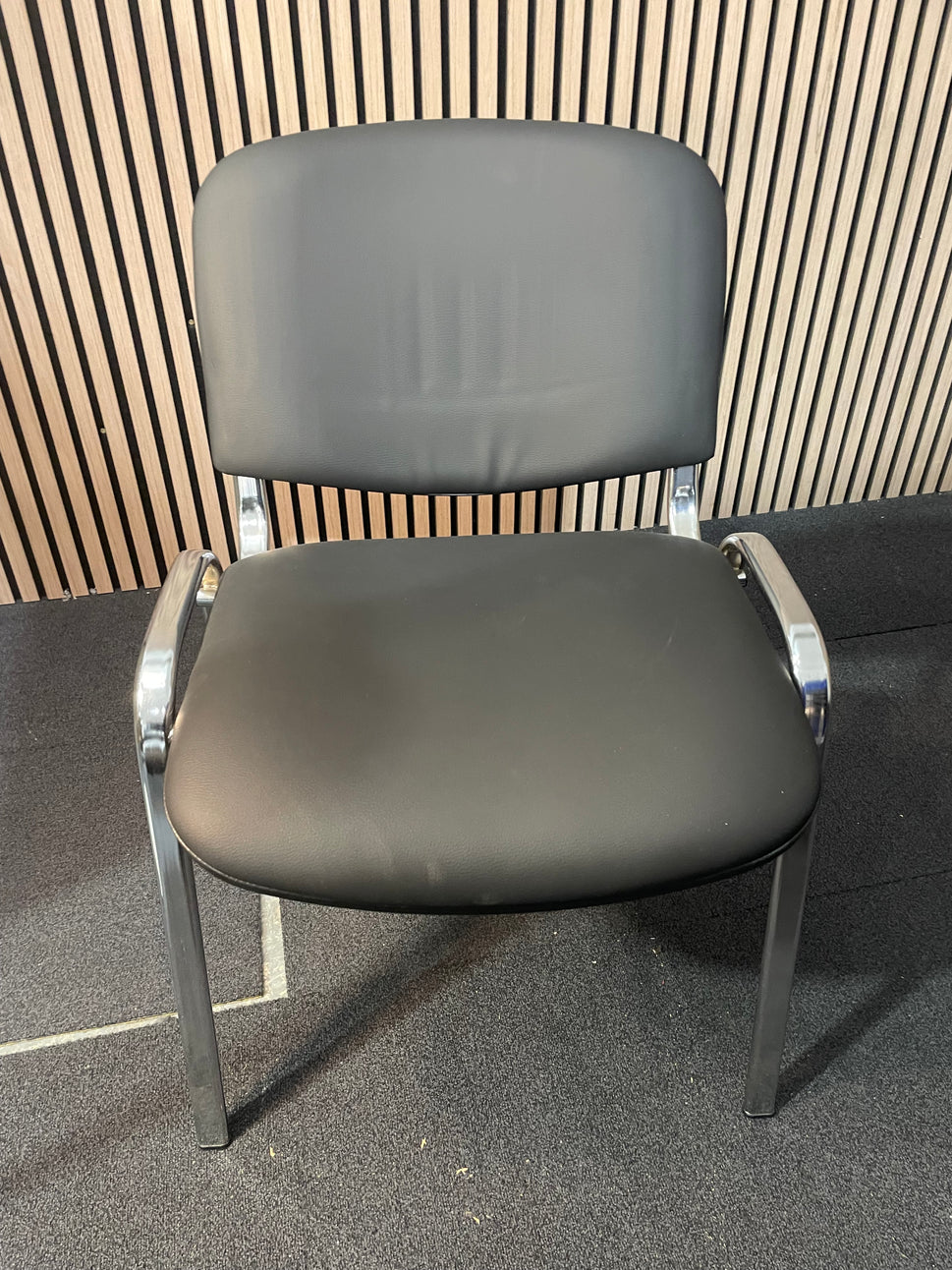 Chrome frame stackable chair black Eco leather