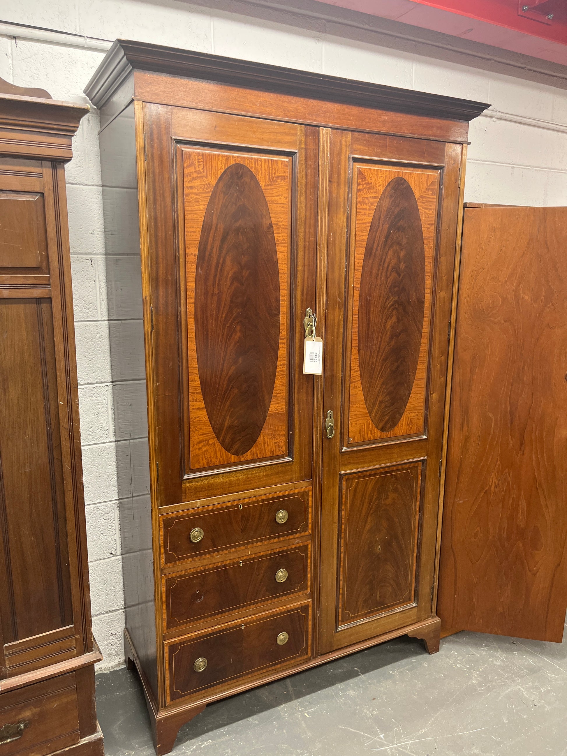 Antique Edwardian 2 door 3 drawer mahogany inlaid wardrobe 3225
