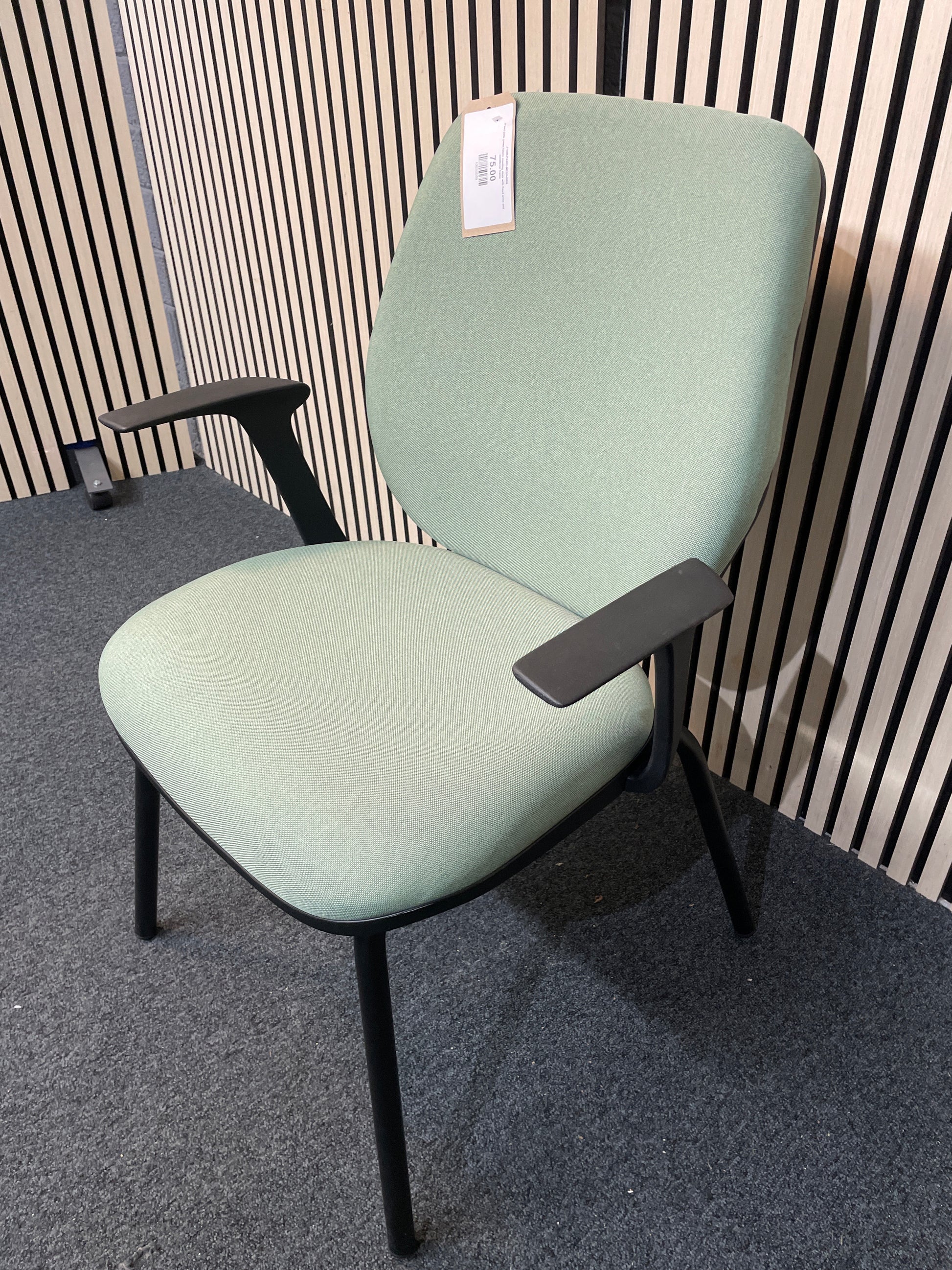 Pawd jade green fabric meeting chair with fixed arms and cantilever frame