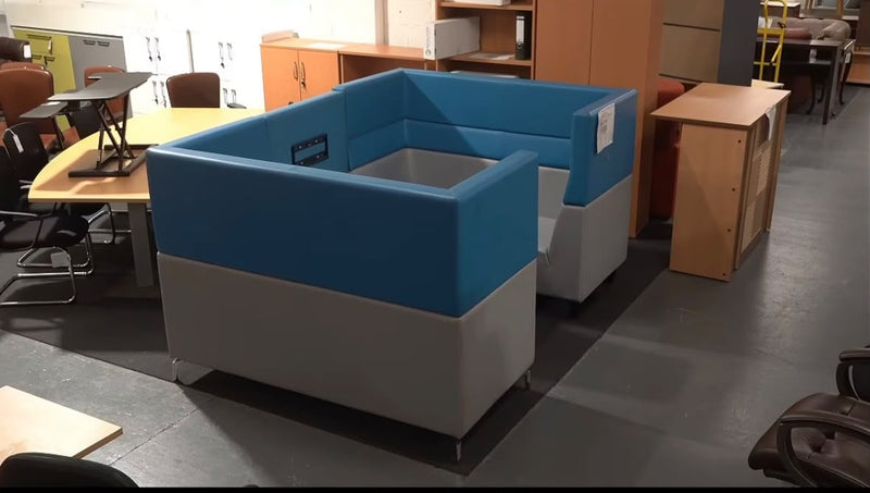 4 Seater Blue & Grey Leatherette Ziggy Meeting Booth