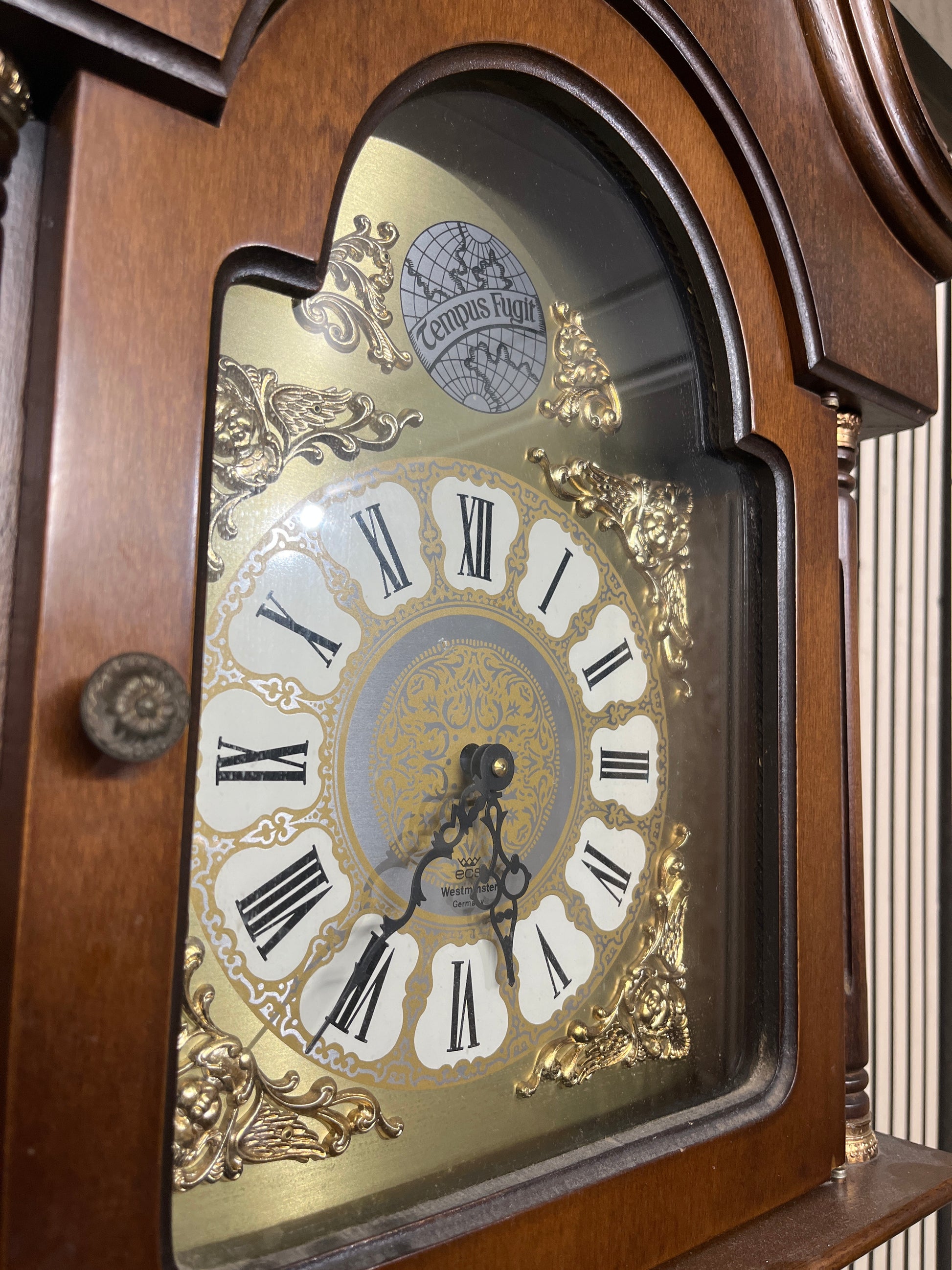 Tall mahogany framed reproduction grandfather clock 43515