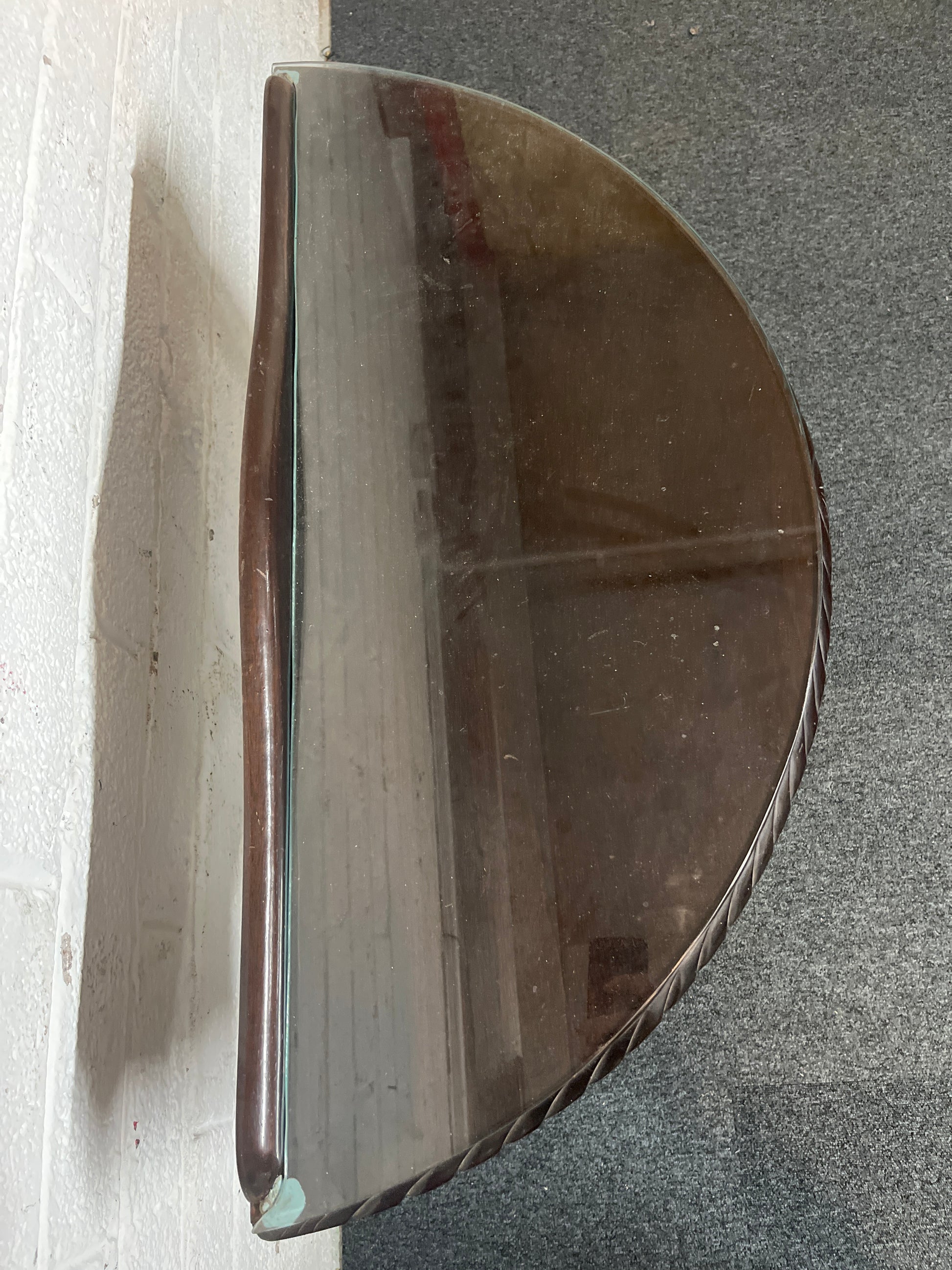 Mahogany half moon table with glass top 1325