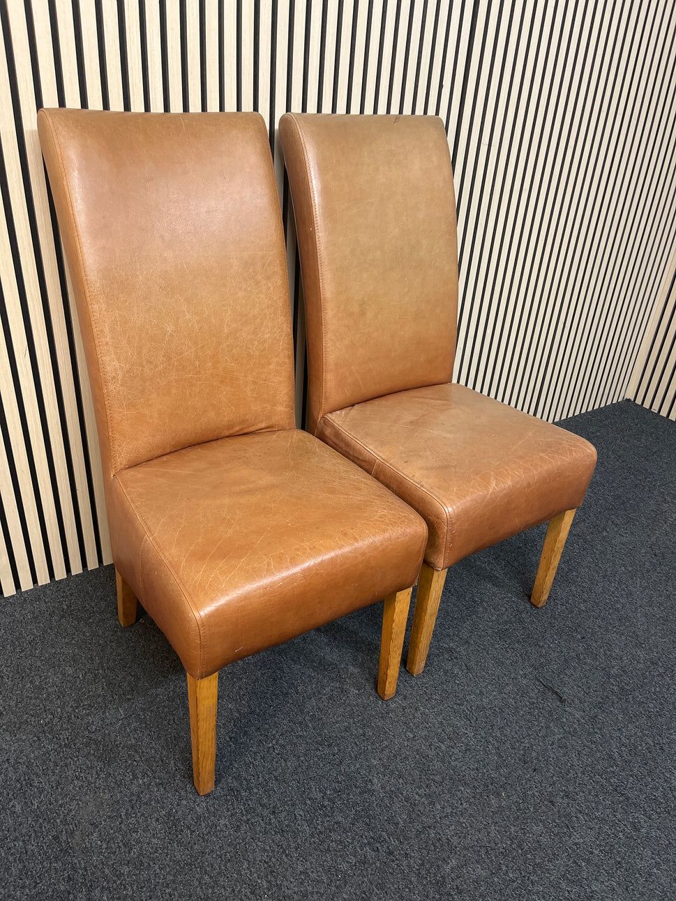 Tan leather high back dining chair (SET OF 2) 1425