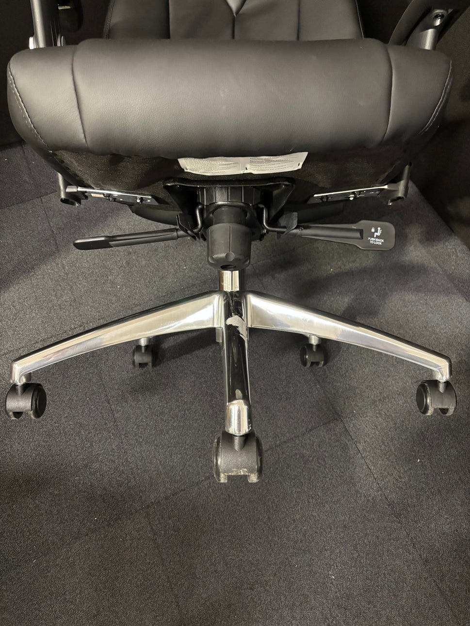 Odessa liquidated high back executive chair - black faux leather, polished metal base, height adjustable arms, price inc vat