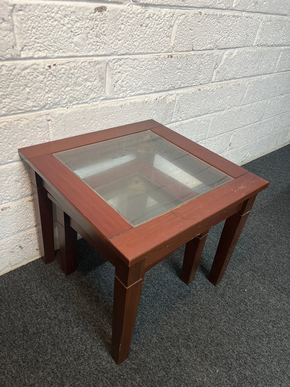 Small dark wood stained glass nest (W x 44 L x 44 H x 39 cm) 2225