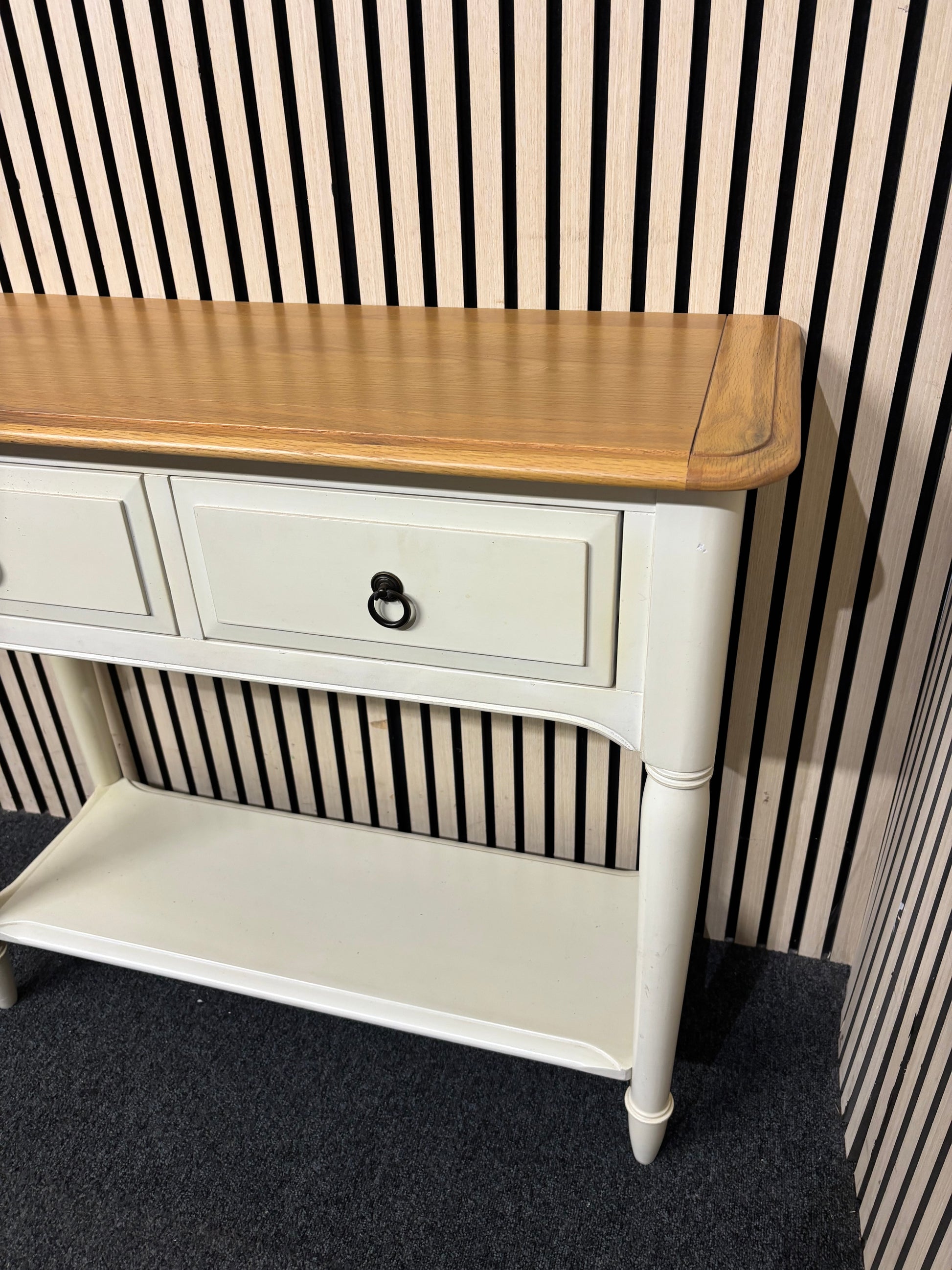 Oak and grey small 2 drawer console table (H 80 x W 90 x D 39 cm) 43593