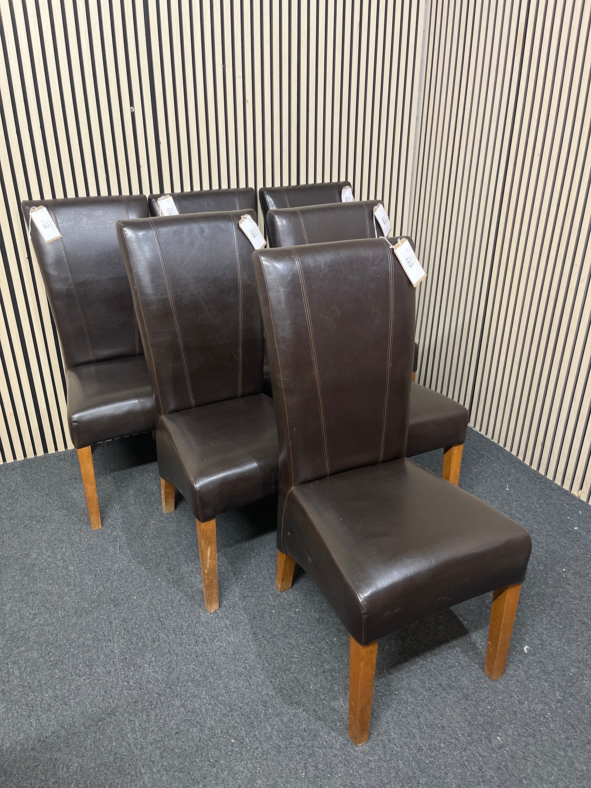 Dark Brown Leatherette dining chairs with oak frame (SET OF 6) 44145