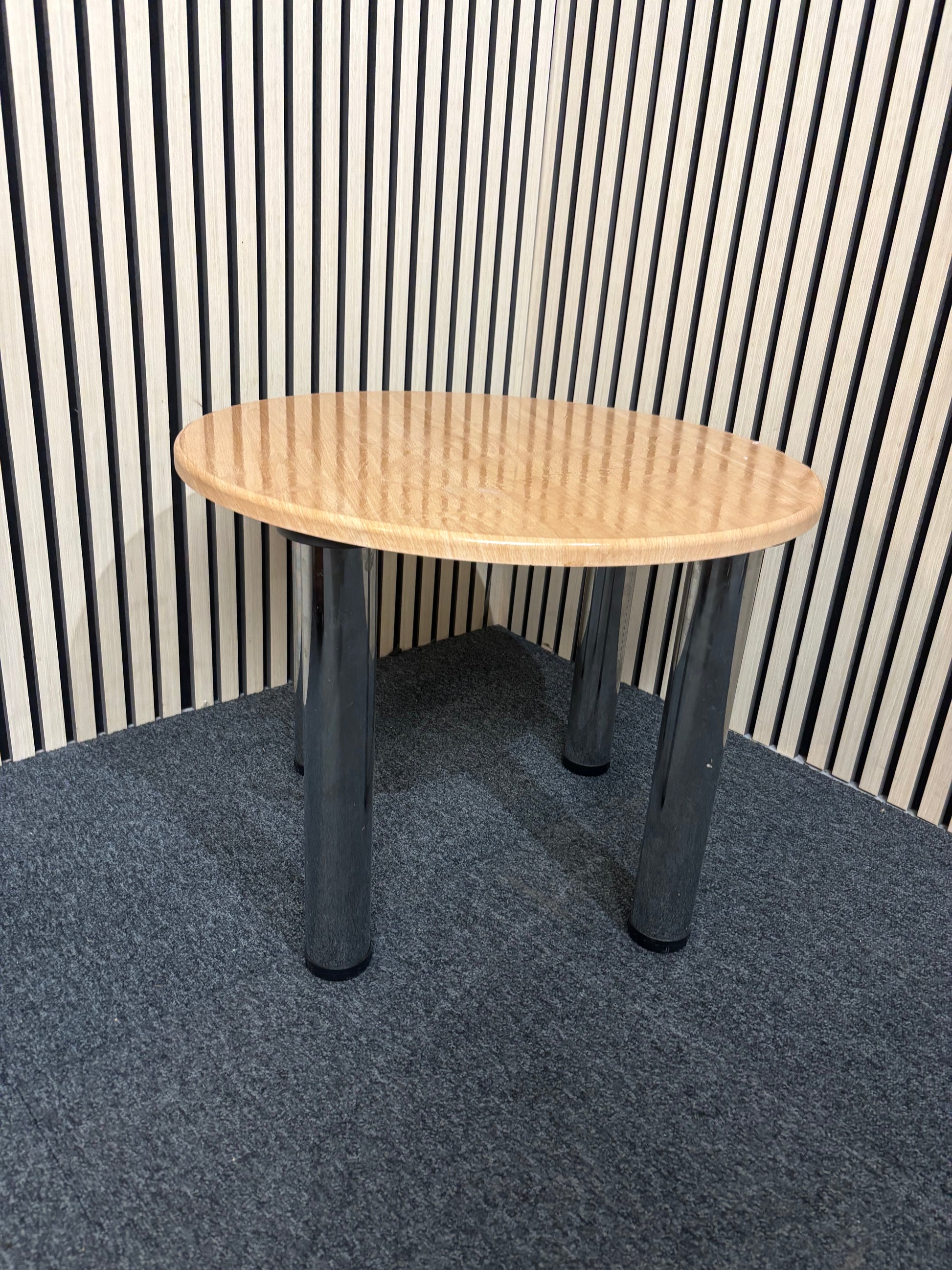 LIQUIDATED beech laminate coffee table with chrome screw in legs for easy storage