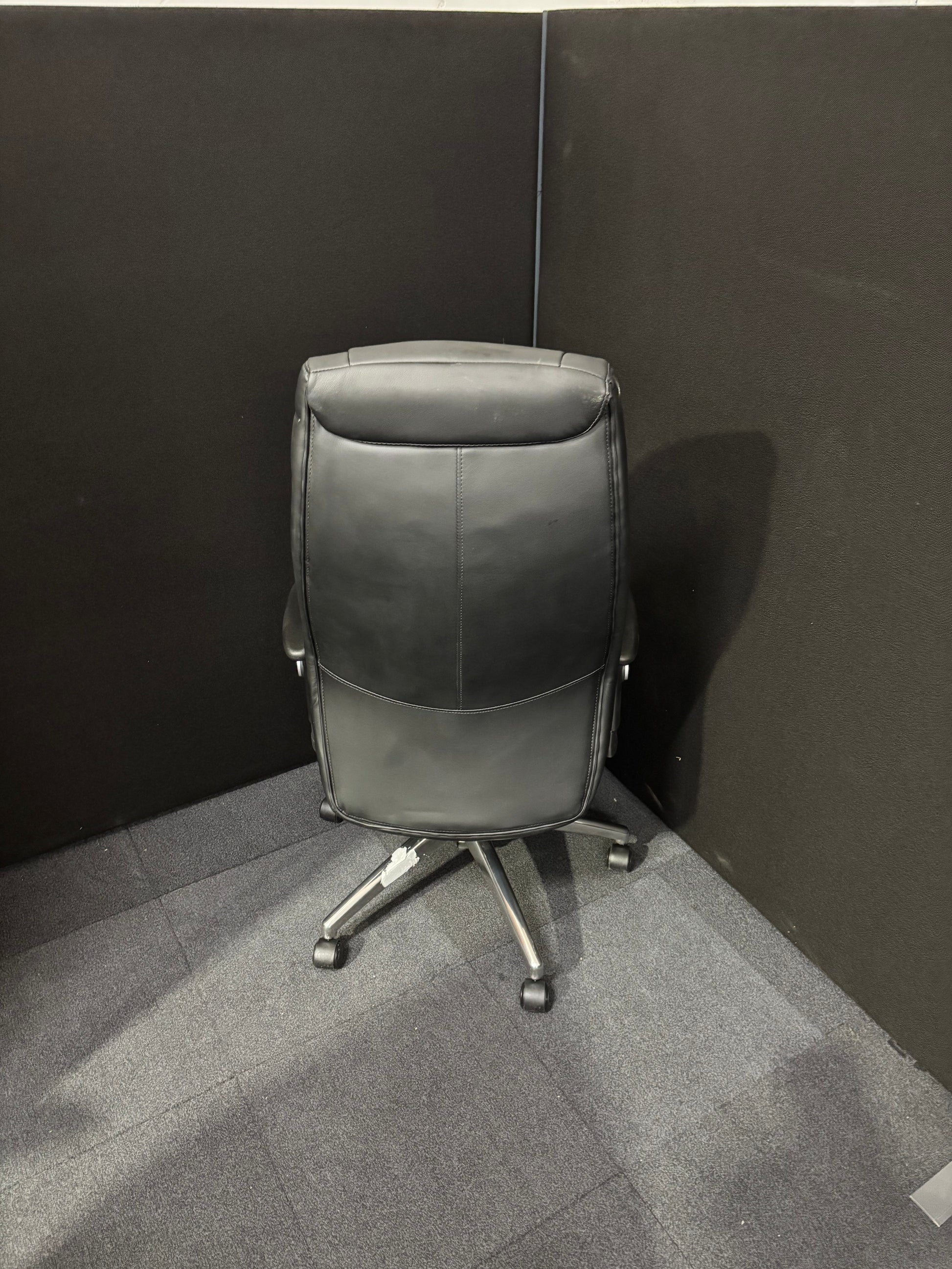Odessa liquidated high back executive chair - black faux leather, polished metal base, height adjustable arms, price inc vat