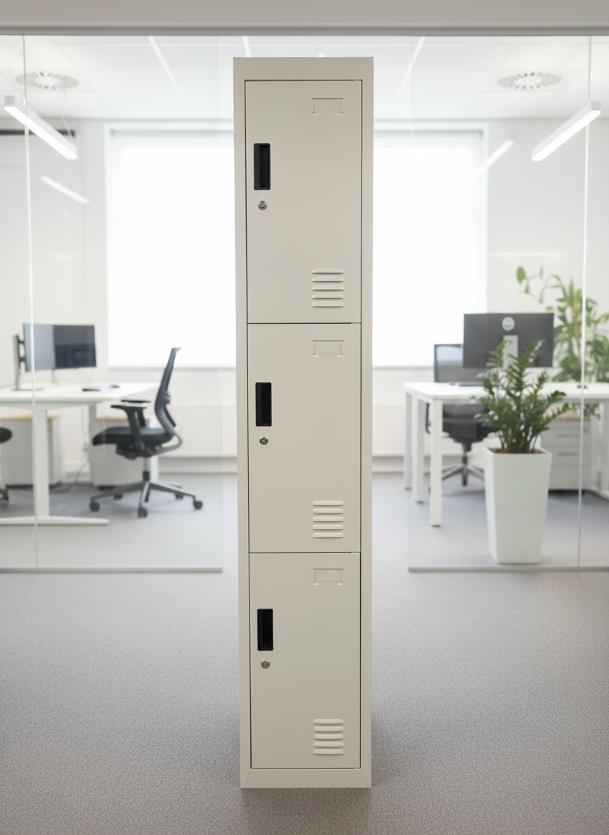 NEW 3 door personal locker, grey metal with keys 180Hx305Wx450D. PRICE INC VAT