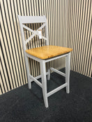 Tall grey painted wooden stools with natural timber seat 44765