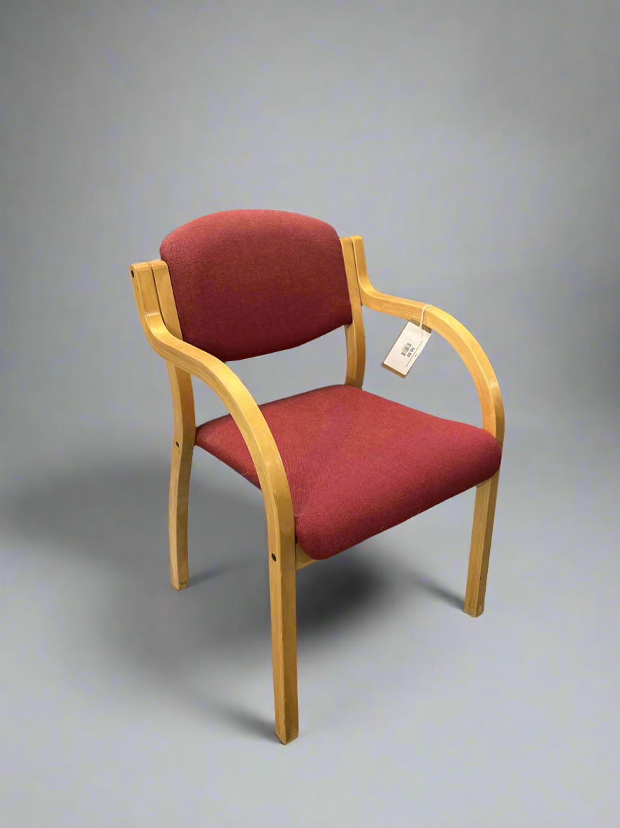 Red fabric stacking meeting chair with pine frame