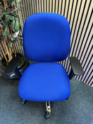 Jota high back ergonomic swivel chair with height adjustable arms and polished chome base in BLUE fabric. Price inc VAT