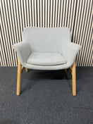 modern grey fabric armchair with wooden legs. 44795